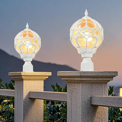 Outdoor Lamp Post Lights for Lawn Yard Driveway, White Outside Globe Aluminum Post Light, Anti-Rust Pier Mount Post Lighting Fixtures, Sphere Waterproof Exterior Pole Post Light (2 Pack)