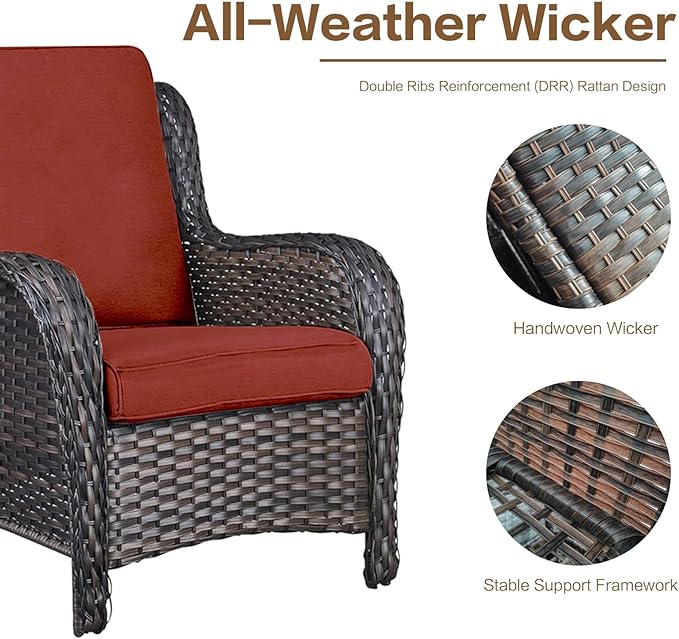 5 Pieces Outdoor Patio Furniture Conversation Set PE Rattan Wicker with a 3-Seater Sofa, 2 Armchairs, 2 Outdoor Ottomans for Yard Backyard (Brown/Orange)