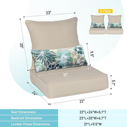 Aoodor Outdoor Chair Cushion, 22 x 24 Inch Water-Resistant, Fade-Resistant Olefin Frbric Patio Seat Cushions with Removable Cover and Adjustable Straps for Outdoor Furniture, Set of 2, Brown