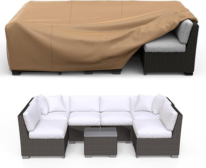 Patio Furniture Set Cover Waterproof, Heavy Duty Furniture Covers for Outdoor Sectional Sofa Set Wicker Rattan Table Chair Rectangular,118"L×57"W×28"H,Brown
