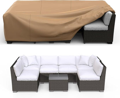 Patio Furniture Set Cover Waterproof, Heavy Duty Furniture Covers for Outdoor Sectional Sofa Set Wicker Rattan Table Chair Rectangular,138"L×86"W×28"H,Brown