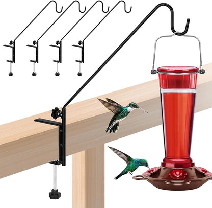Biubee 4Pack Deck Bird Feeder Hanger for Railing- Heavy Duty Steel Stable Deck Railing Plant Hanger Outdoor, with Adjustable 3.1" Clamp, Deck Hook for Bird Feeder Plant Hangers Lanterns, 13.8 Inches