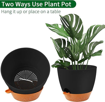 GARDIFE Large Hanging Planter, 12 inch Hanging planters for Indoor. Outdoor Plants, Self Watering Plant Pot, Plant Hanger, Black