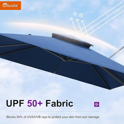 PURPLE LEAF 12FT Sunbrella Patio Umbrella Double Top Large Offset Hanging Outdoor Square 360° Rotation Heavy Duty Cantilever Umbrella for Garden Deck Pool Backyard Spectrum Indigo
