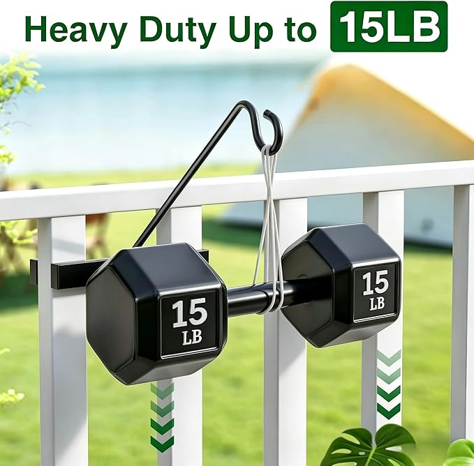 17-Inch 2 Pack Deck Bird Feeder Hanger for Railing, Outdoor Decor Plant Hanger, Balcony Railing Hook - 15LB Capacity - for Hanging Plants, Bird Feeders, Lanterns, Wind Chimes