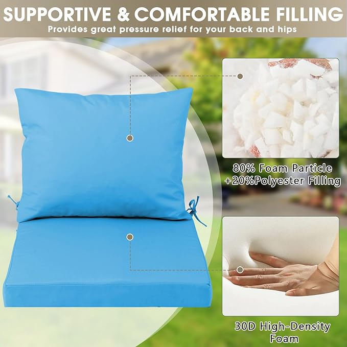 Outdoor Seat Cushion Set 19 x 19 In, Water-Resistant & Fade-Resistan, Patio Furniture Cushions with Removable Cover Deep Seat & Back Cushion with Handle and Adjustable Straps for Chair Sofa,2PC