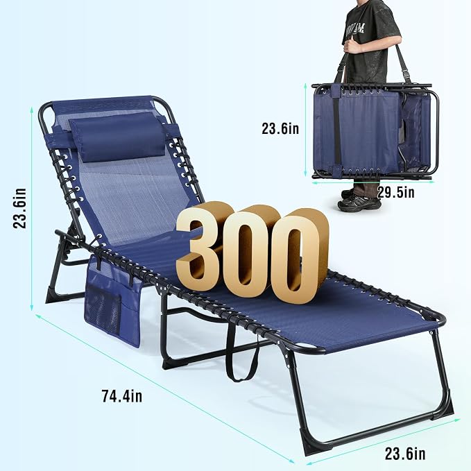 Unovivy Tanning Chairs with Face Hole Set of 2, Patio Lounge Chairs with 5-Position Reclining Back, Portable Folding Outdoor Lounge Chair for Sunbathing, Pool, Patio, Camping