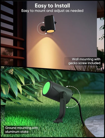 APPECK Smart Outdoor Spot Lights 24W, RGBCW Color Changing Landscape Lights 4 Pack, IP65 Waterproof Low Voltage Landscape Lighting, App/Voice/Remote Control, for Garden Yard Pathway Holiday Decor