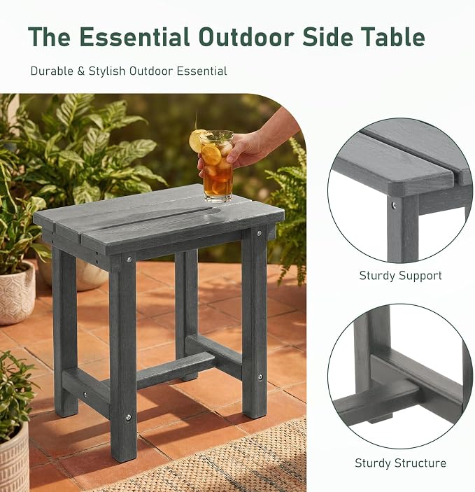 Furnimart Adirondack 16.5" Square Outdoor Side Table, Extra-Thick HDPE Composite Weather-Resistant Small Patio Table, Gray Outdoor End Table for Garden Balcony Yard Deck Poolside(Gray)