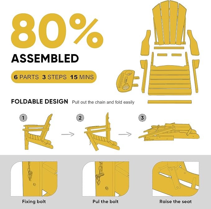 Adirondack Chair Set of 8, HDPE Folding Adirondack Chair with Multifunctional Cup Holder, Weather Resistant Fire Pit Chair for porches, patios, poolsides, Decks.