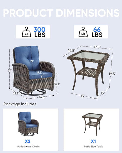 3 Pieces Patio Bistro Set Outdoor Swivel Rocker Patio Chairs with Side Table Patio Furniture for Deck Porch Garden Balcony Poolside