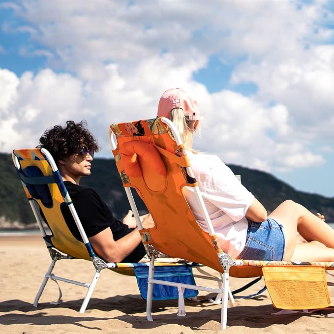 SUNNYFEEL Lay Flat Tanning Chair with Face Down Hole & Arm Slots, Backpack Beach Lounge Chair, 5-Position Folding Sunbathing Chair, 300 LBS Heavy Duty, 72" L x 22" W for Beach, Pool, Camping