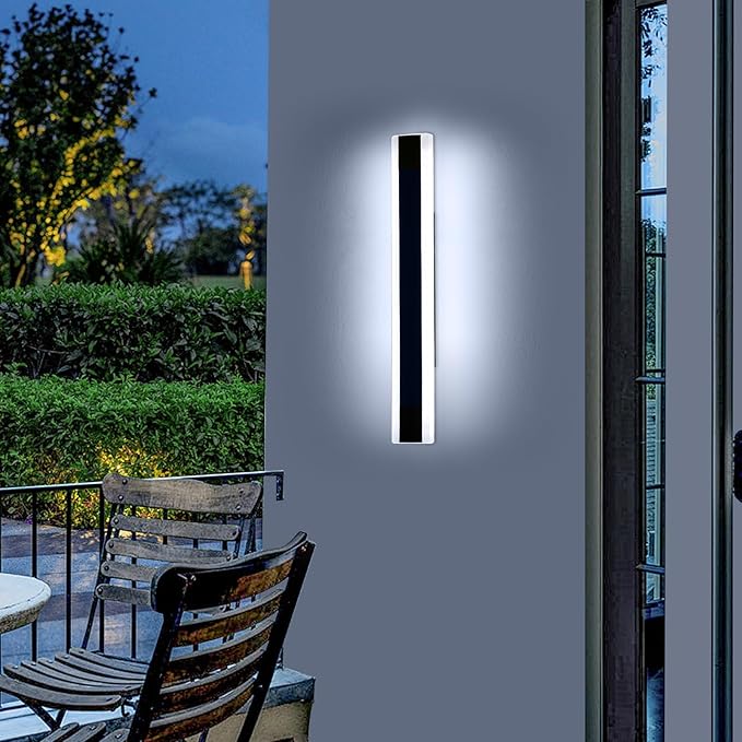 Mikeru 23.6inch Long Led Wall Light, 6000k Cool White Modern Outdoor Wall Light Ip65 Waterproof Black Acrylic Porch Exterior Lighting Fixtures, Exterior Wall Mount Lights for Garage Front Door