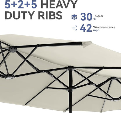 GREEN PARTY 13ft Rectangle Patio Umbrella, Double Sided Outdoor Table Umbrella with Crank & 1.5" Pole, Large Market Umbrella for Poolside Garden Deck Backyard, Ivory