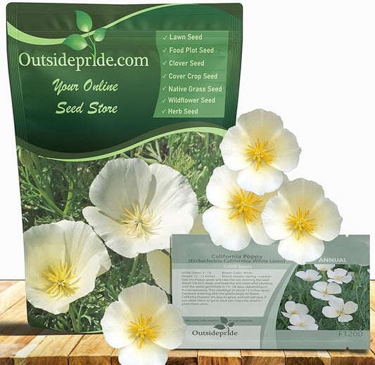 Outsidepride White Linen California Poppy Seeds - 1/4 Lb. Annual, Low Maintenance & Drought Tolerant Wildflower Seeds for Planting Vibrant Spring Blooms for Pollinator Gardens & Wildlife Habitats