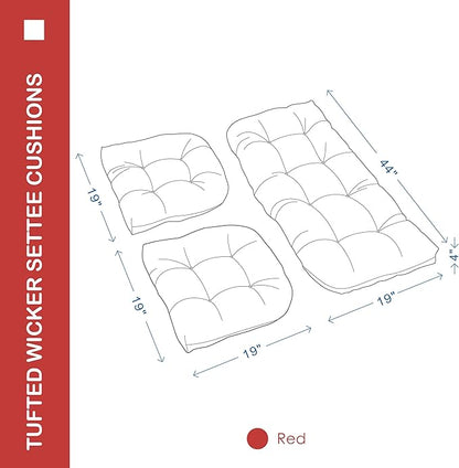 Outdoor/Indoor All Weather Tufted Wicker Chair Cushions of 3 Pieces, 1 Loveseat and 2 U-Shape Waterproof Cushions for Patio Furniture,Wicker Loveseat,Bench-Red