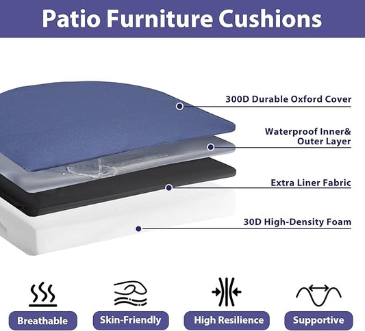 Outdoor Chair Cushions Set of 4 -Waterproof Outdoor Seat Cushions for Patio Furniture, Patio Chair Cushion with Handle and Ties, Round Out Door Chair Pads,17" x 16" x 2", Navy Blue