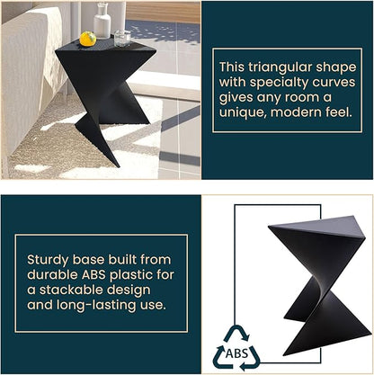 LeisureMod 15.75" Stackable Weather-Resistant Plastic Triangular Side Table - Accent End Table for Indoor & Outdoor Use (Black, Single)