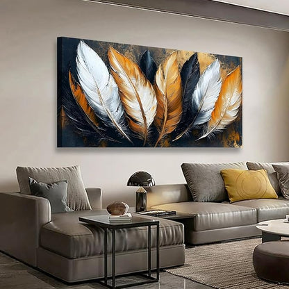 Abstraction Pictures Canvas Wall Art for Living room Office Bedroom Wall Decor,Feather Wall Art Print Paintings Modern Autumn White Yellow Feather Artwork Waterproof Ready to Hang-20x40inch