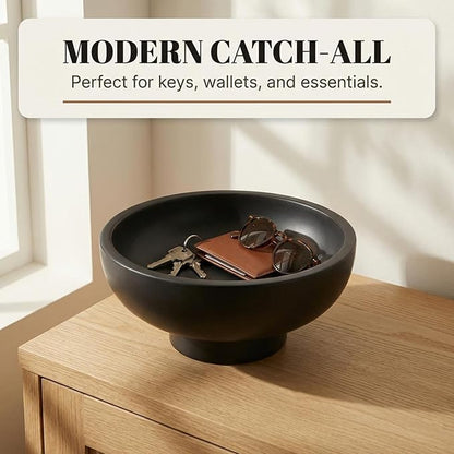 OAKOA Concrete Black Decorative Bowl for Home Decor - Black Fruit Bowl - Modern Pedestal Coffee Table Bowl for Entryway Table