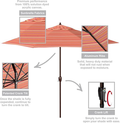 California Umbrella 9' Round Sunbrella Aluminum Outdoor Deck, Pool or Patio Umbrella, Crank Lift, Auto Tilt, Bronze Pole, Dolce Mango