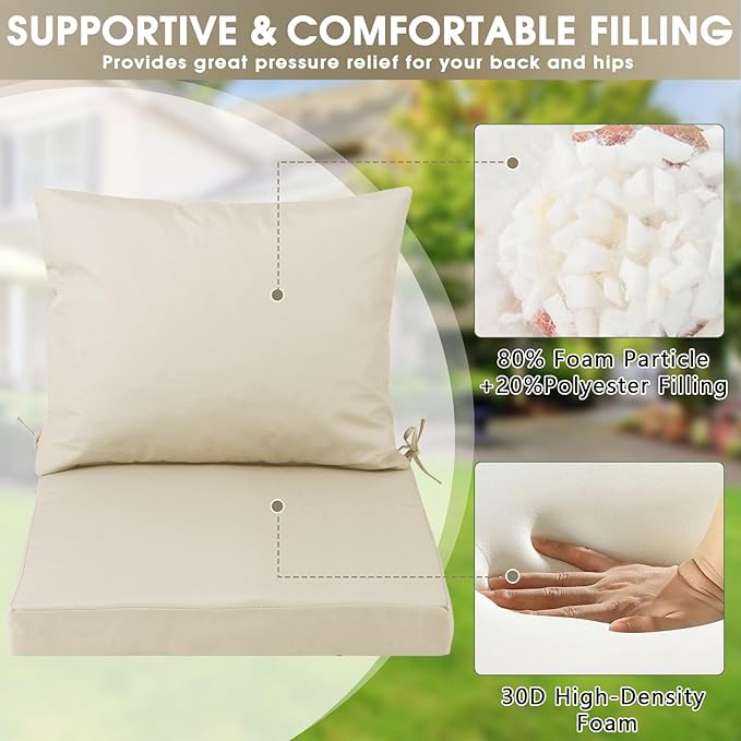 Outdoor Seat Cushion Set 22 x 22 In, Water-Resistant & Fade-Resistan, Patio Furniture Cushions with Removable Cover Deep Seat & Back Cushion with Handle and Adjustable Straps for Chair Sofa,1PC