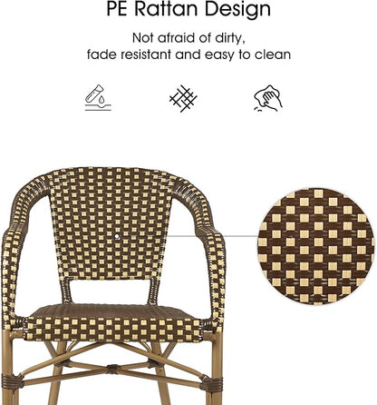 PURPLE LEAF Outdoor Dining Chair Set of 4 Hand-Woven Wicker Armchair for Garden Porch Bamboo Print Finish Patio Chairs Brown French Bistro Chairs