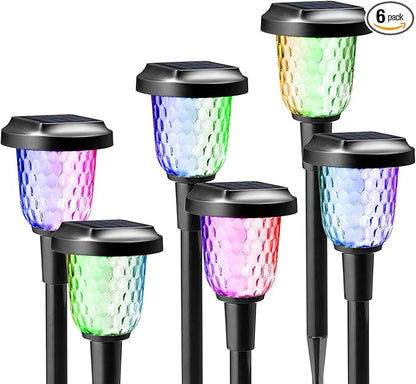 Solar Outdoor Lights,6 Pack Dream Dynamic Solar Pathway Lights,Waterproof Color Changing Walkway Lights Maintain 10 Hours of Lighting for Garden, Landscape, Path, Yard, Patio, Driveway