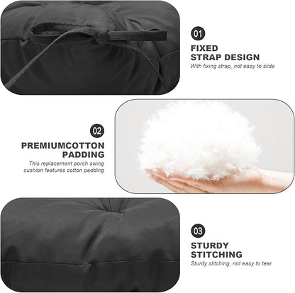 Porch Swing Cushions,Outdoor Cushions 3 Seater Replacement with Backrest, Waterproof Thickened Bench Cushion with Ties for Porch, Patio,Outdoor, Backyard and Garden (Black 40 * 40 in)