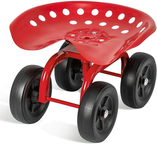 Giantex Garden Cart, Rolling Workseat with 4 Wheels, Garden Stool 360° Swivel Work Seat & Adjustable Height, Heavy Duty Wagon Scooter for Gardening for Patio Garden, Lawn, Yard (Red)