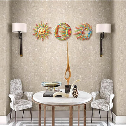 VividLadybug Metal Sun Moon Wall Art Decor,set of 3,Vivid Sun Moon Metal Wall Decor,Colorful Sun Face Sculptures, Indoor Outdoor Wall Decor Fence Garden Courtyard Decoration,wall art decor,hanging decor