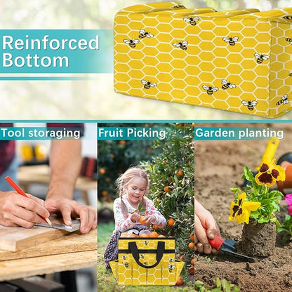 Garden Tote Bag with Pockets Honey Bees Gardening Bags for Tools Organizer Heavy Duty Storage Bag with Handle for Lawn Yard Casual