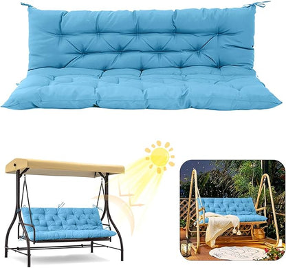 2/3 Seater Swing Replacement Cushion, Waterproof Porch Swing Cushions with Backrest, Thickened Bench Cushions for Outdoor Furniture, for Outdoor Patio Swing (Sky Blue, 71 * 40in)