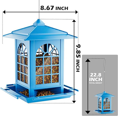 Birdream 2 Pack Bird Feeders for Outdoor Hanging, Assembly Required, 1-Min Easy Setup, Classic Courtyard Design, Attracting Cardinals Chickadees Goldfinches & Sparrows - Blue