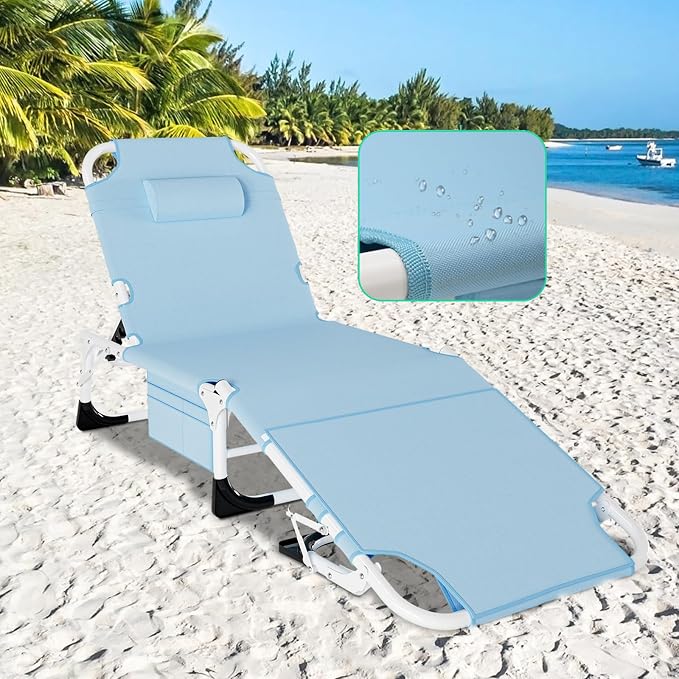 DoCred 3 in 1 Sun Tanning Chair Oversized with Face Arm Hole, Heavy Duty Folding Chaise Lounge Chairs, 5-Position Outdoor Lounge Chair for Beach, Pool, Lawn, Yard, Patio