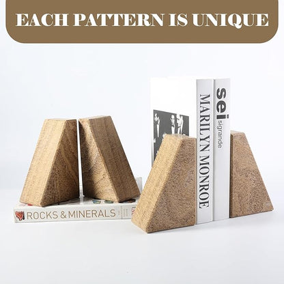 Karibiber Marble Bookends for Heavy Books, Decorative Book Ends for Shelves, Unique Marble Stone Durable and Heavy Book Ends for Hardback Books & CDS, Book Stopper/Holder, Set of 2(Moca Jade)