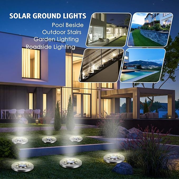 OULONGER Solar Lights Outdoor Waterproof, 12 Pack Solar Ground Lights with Large Capacity Battery, High Efficiency Solar Powered Lights for Outdoor Garden, Patio, Pathway and Yard (Warm Light)