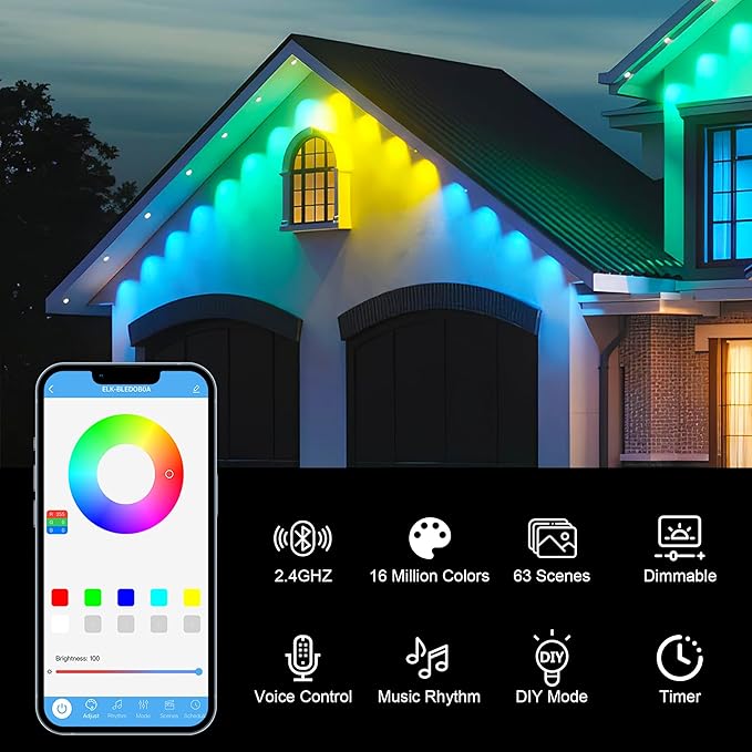 247FT Permanent Outdoor Lights, Permanent RGB 90 LEDs IP67 Waterproof, App and Remote Control Color Changing Eave Lights for Holiday, Christmas, Party, Garden Decor