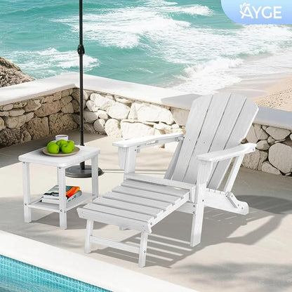 Ayge 17.7" Double Outdoor Side Table, Rectangular HDPE Adirondack End Table for Patio, Lawn, Pool, Garden, Backyard，White