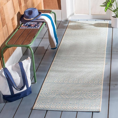 SAFAVIEH Washable Rug Outdoor Courtyard Collection - 2'3" x 8' Runner, Beige & Aqua Blue, Non-Shedding & Easy Cleaning, Ideal for Patio, Entryway, Mudroom, Hallway, Kitchen (CY6235-21312)