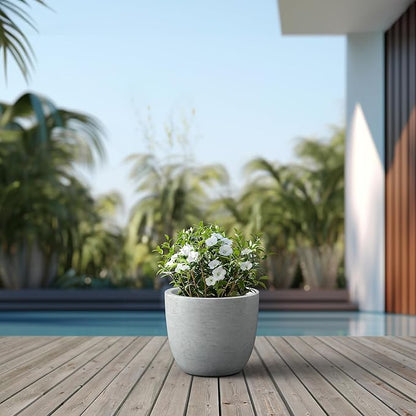 Kante 14 Inch Dia Round Concrete Planter, Indoor Outdoor Large Plant Pot with Drainage Hole and Rubber Plug for Home Patio Garden, Gray Concrete