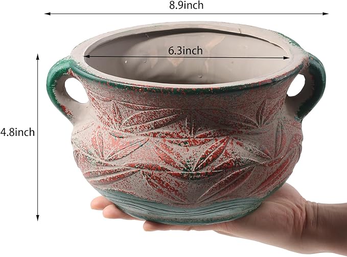 Ceramic Succulent Pot with Drainage Hole, Bohemia Rustic Decorative Planter for Indoor Outdoor Plants