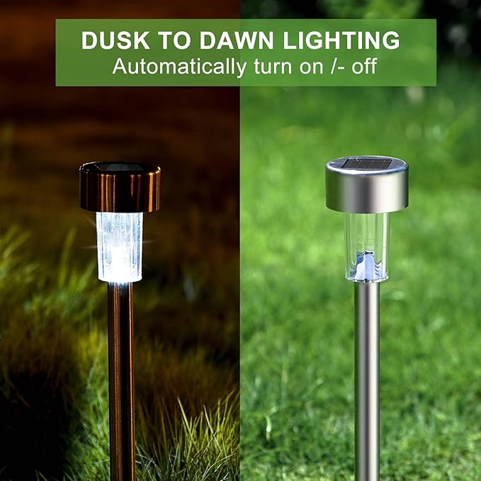 Dream Master Solar Lights Outdoor Waterproof, Stainless Steel LED Landscape Lighting, Solar Garden Lights, Outdoor Decorations for Yard, Pathway, Walkway, Patio, Lawn - 16 Pack (Cold White)