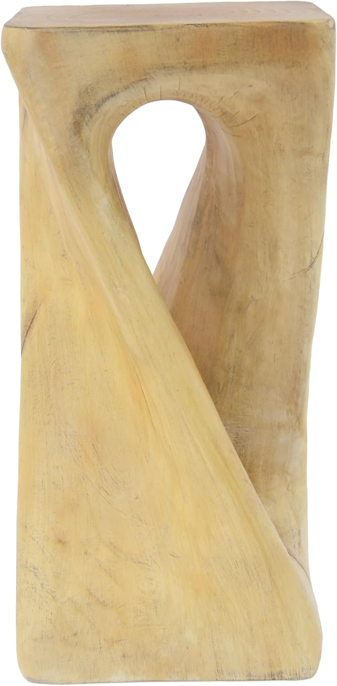 Christopher Knight Home Novi 26.8" H Lightweight Concrete Outdoor Side Table, Hollow Twist-Shaped Patio End Table, MGO Outdoor Coffee Table, Garden Plant Stand Indoor, Wood-Like Texture, Natural