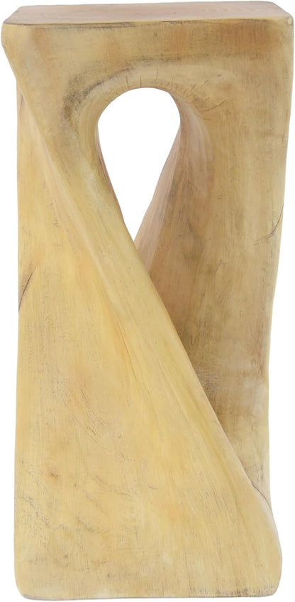 Christopher Knight Home Novi 26.8" H Lightweight Concrete Outdoor Side Table, Hollow Twist-Shaped Patio End Table, MGO Outdoor Coffee Table, Garden Plant Stand Indoor, Wood-Like Texture, Natural