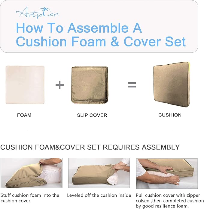 ARTPLAN Outdoor Deep Seating Cushions with Backrest Set, All-Weather Waterproof Patio Sofa Cushions for Sectionals, High-Resilience Foam Garden Furniture Cushion Cover,Apricot