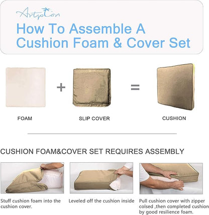 ARTPLAN Outdoor Deep Seating Cushions with Backrest Set, All-Weather Waterproof Patio Sofa Cushions for Sectionals, High-Resilience Foam Garden Furniture Cushion Cover,Apricot