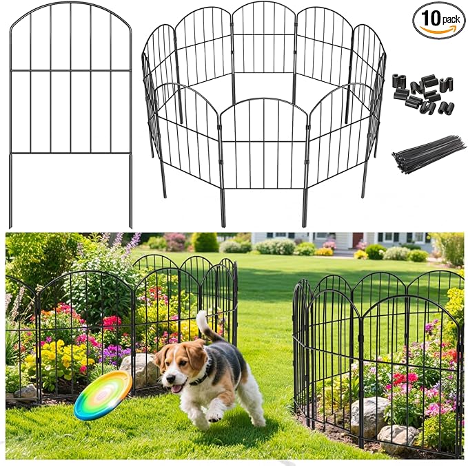 VANCASTLE Decorative Garden Fence Outdoor, Total 10.5ft (L) x 24in (H), Rustproof Metal Landscape Barrier Fence, Black Fence for Yard, Patio Lawn, 10 Panels