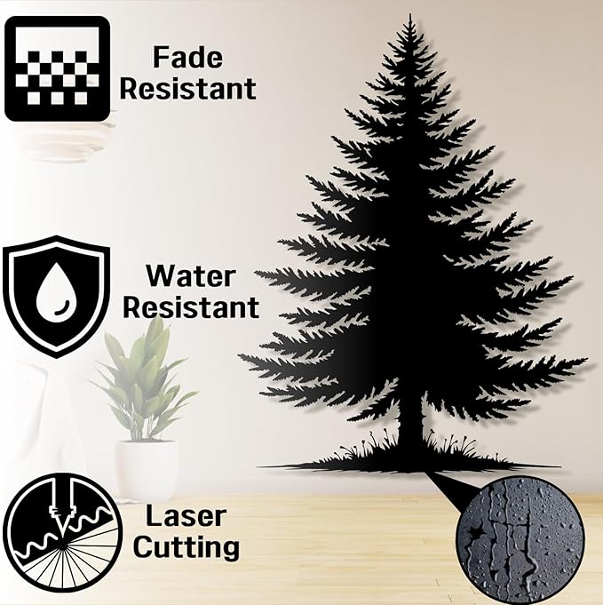 lunwall Metal Pine Tree Wall Art, Metal Forest Wall Art, Pine Branch Wall Decor, Christmas Tree Wall Decor, Forest Wall Hanging, Nature Lover Gift (Style 4, 41" H x 31" W / 105 x 79 cm)