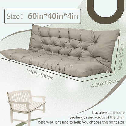 2/3 Seater Swing Replacement Cushion, Waterproof Porch Swing Cushions with Backrest, Thickened Bench Cushions for Outdoor Furniture, for Outdoor Patio Swing (Khaki, 60 * 40 in)